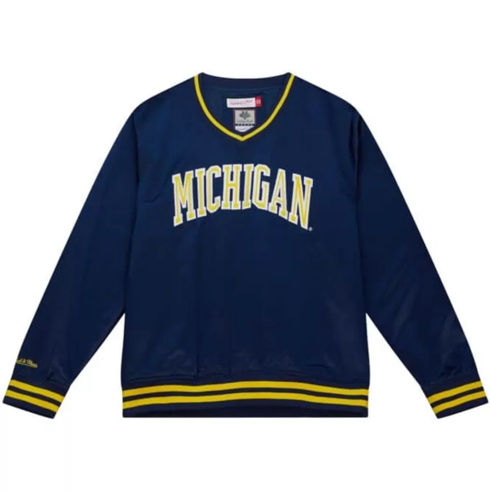 Apparel Mitchell & Ness Jackets & Outerwear-Sideline Pullover Satin Jacket University Of Michigan