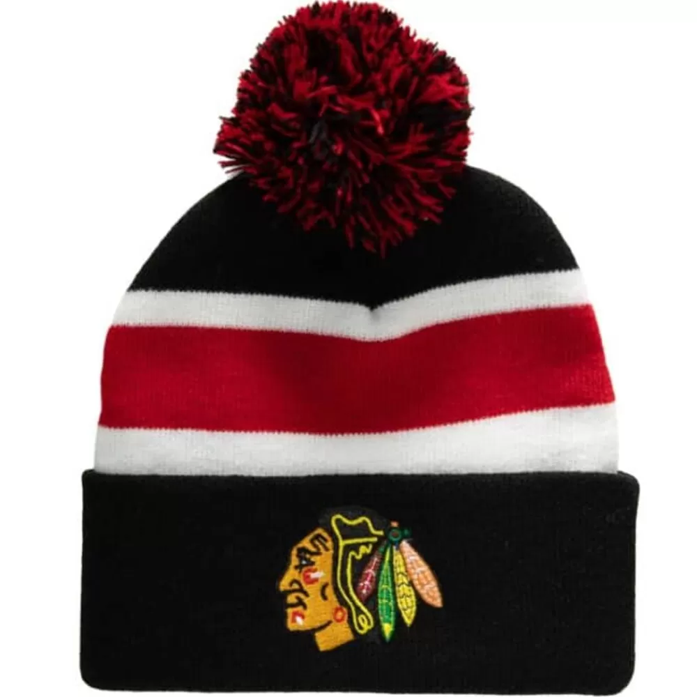 Headwear Mitchell & Ness -Stripe Pom Knit Chicago Blackhawks