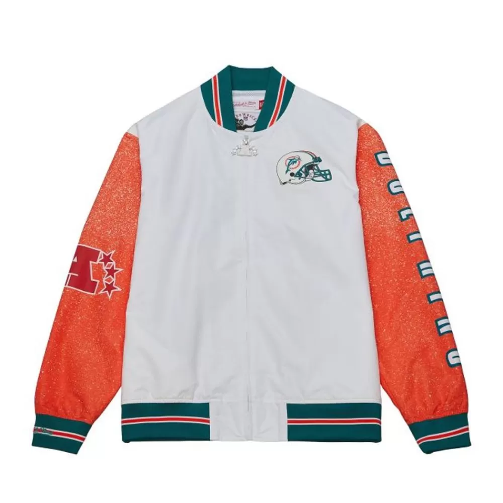 Apparel Mitchell & Ness Jackets & Outerwear-Team Burst Warm Up Jacket Miami Dolphins