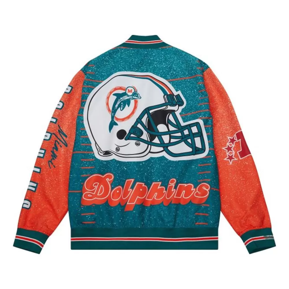 Apparel Mitchell & Ness Jackets & Outerwear-Team Burst Warm Up Jacket Miami Dolphins