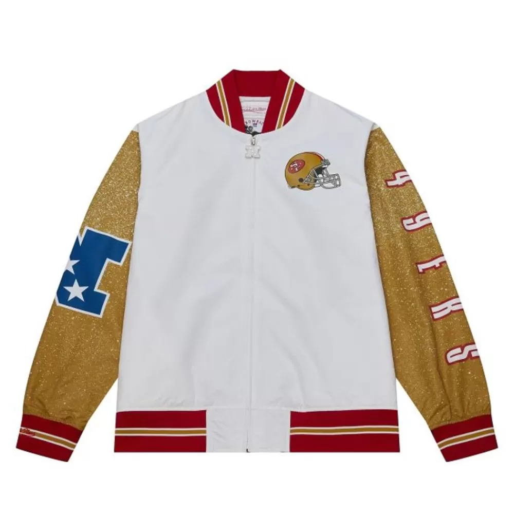 Apparel Mitchell & Ness Jackets & Outerwear-Team Burst Warm Up Jacket San Francisco 49Ers