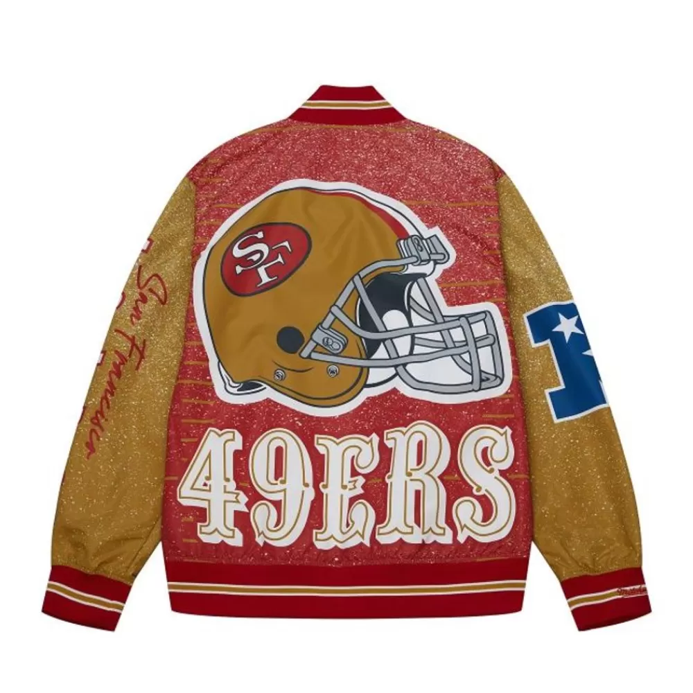 Apparel Mitchell & Ness Jackets & Outerwear-Team Burst Warm Up Jacket San Francisco 49Ers