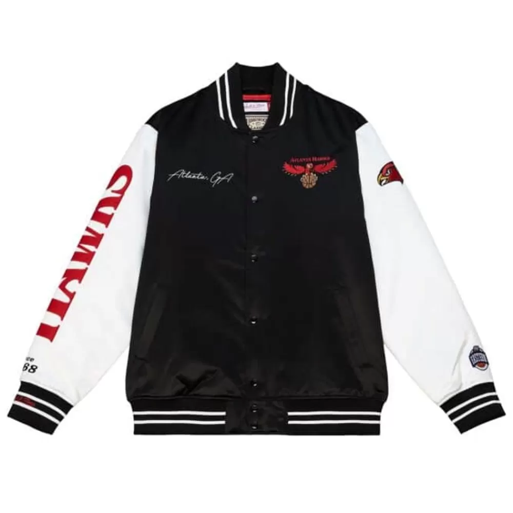 Apparel Mitchell & Ness Jackets & Outerwear-Team Origins Varsity Satin Jacket Atlanta Hawks