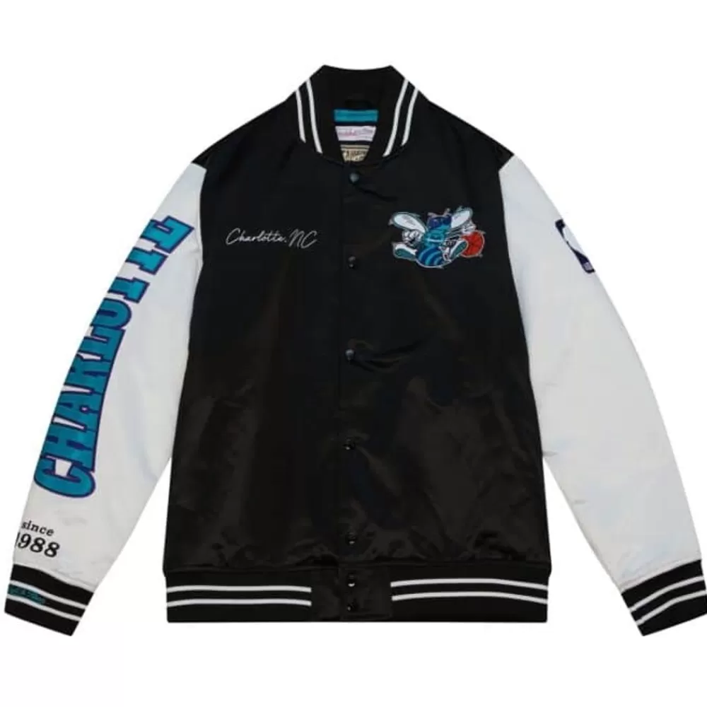 Apparel Mitchell & Ness Jackets & Outerwear-Team Origins Varsity Satin Jacket Charlotte Hornets