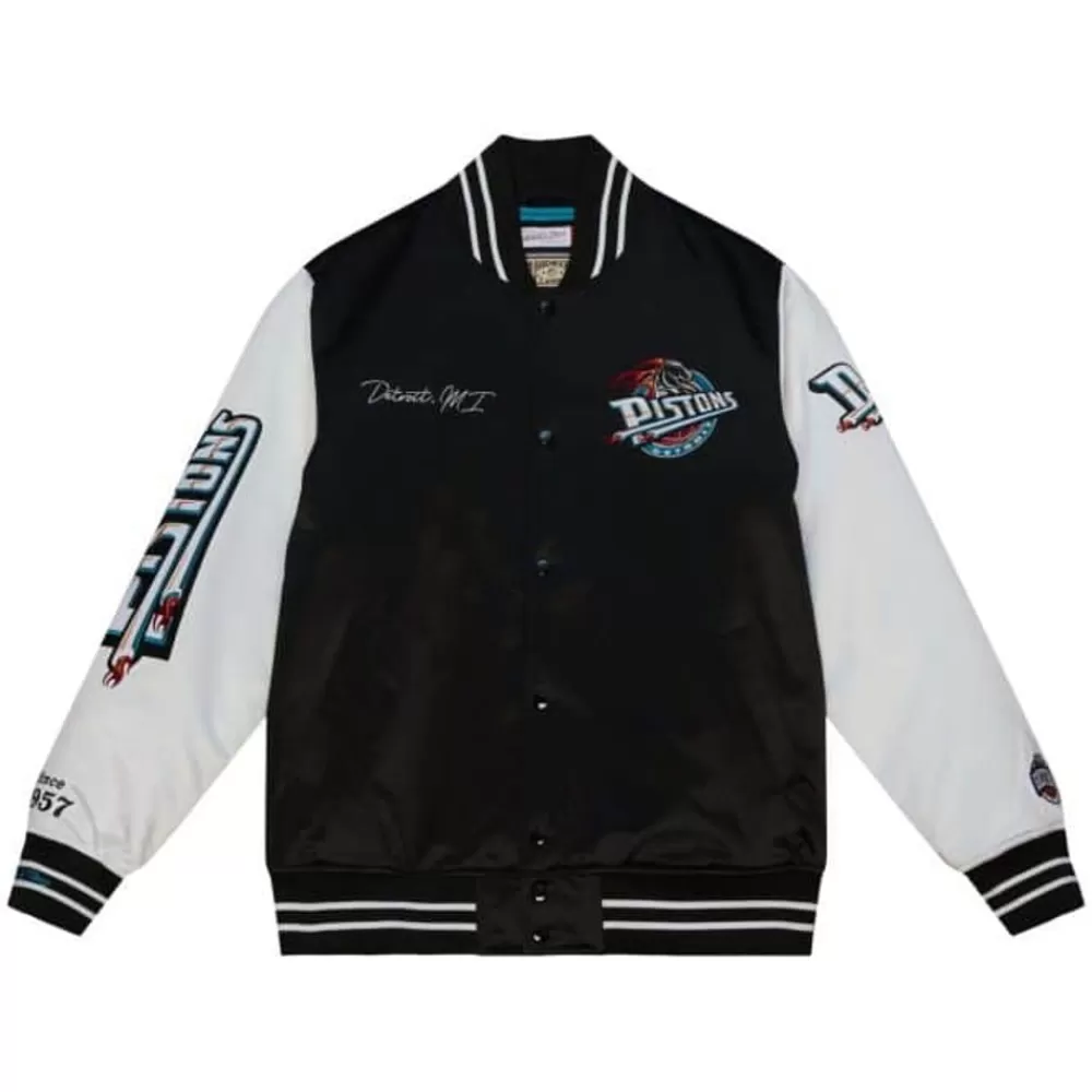 Apparel Mitchell & Ness Jackets & Outerwear-Team Origins Varsity Satin Jacket Detroit Pistons