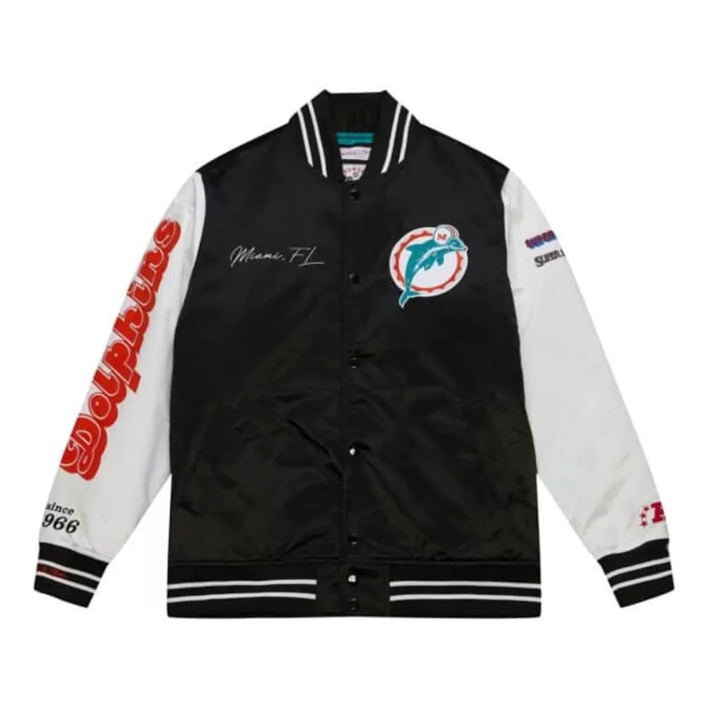 Apparel Mitchell & Ness Jackets & Outerwear-Team Origins Varsity Satin Jacket Miami Dolphins