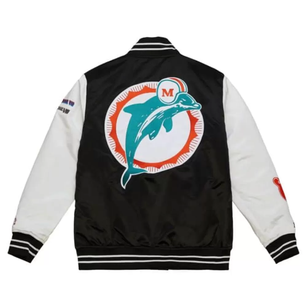 Apparel Mitchell & Ness Jackets & Outerwear-Team Origins Varsity Satin Jacket Miami Dolphins