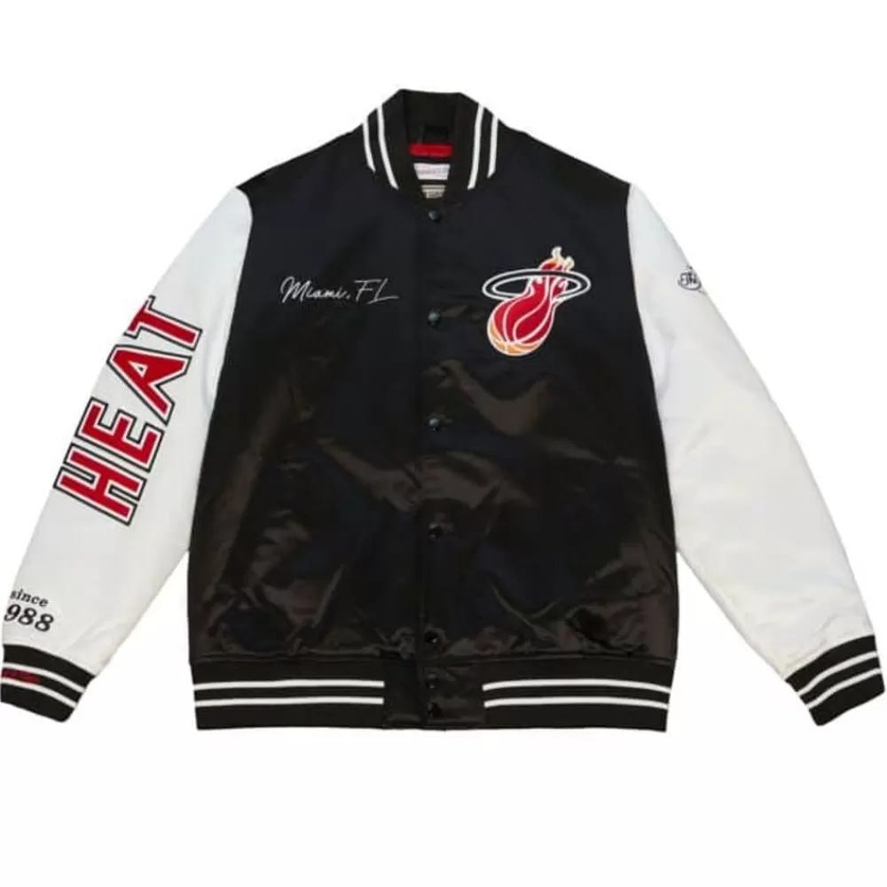 Apparel Mitchell & Ness Jackets & Outerwear-Team Origins Varsity Satin Jacket Miami Heat