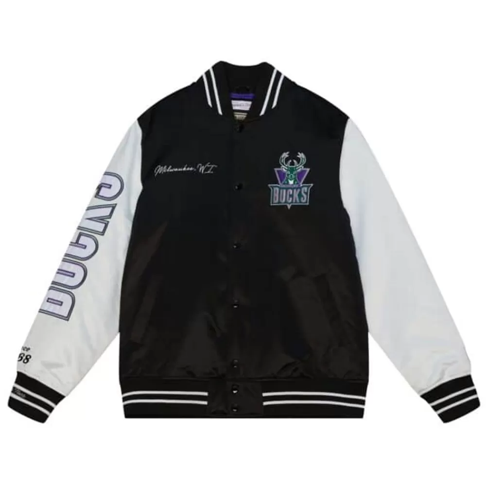 Apparel Mitchell & Ness Jackets & Outerwear-Team Origins Varsity Satin Jacket Milwaukee Bucks