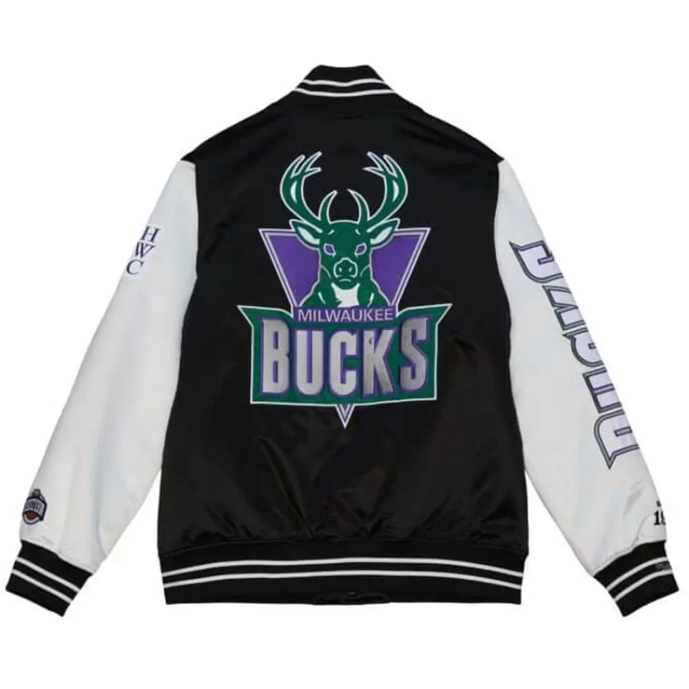 Apparel Mitchell & Ness Jackets & Outerwear-Team Origins Varsity Satin Jacket Milwaukee Bucks