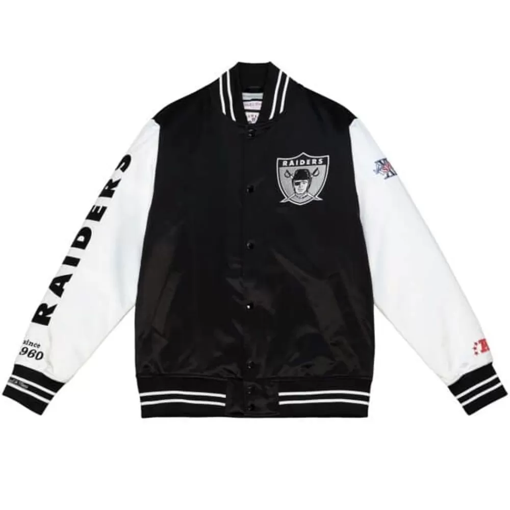 Apparel Mitchell & Ness Jackets & Outerwear-Team Origins Varsity Satin Jacket Oakland Raiders