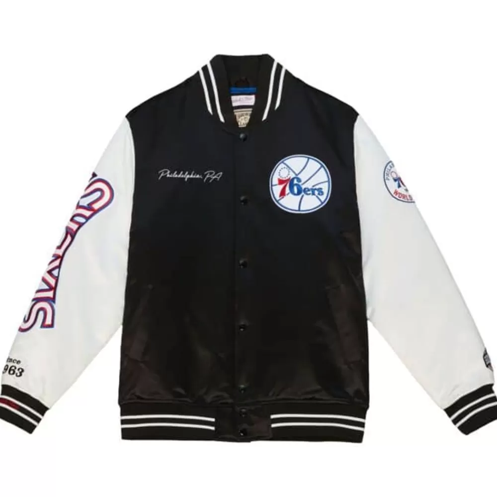 Apparel Mitchell & Ness Jackets & Outerwear-Team Origins Varsity Satin Jacket Philadelphia 76Ers