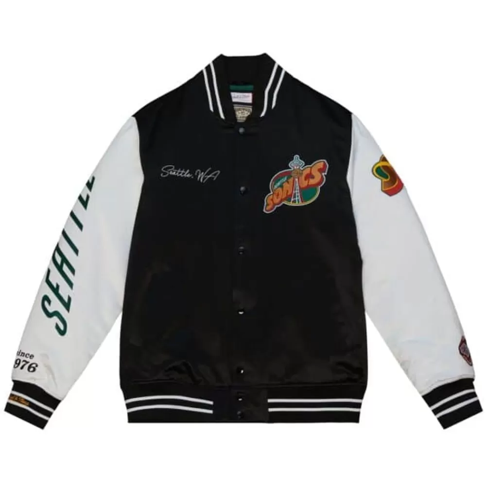 Apparel Mitchell & Ness Jackets & Outerwear-Team Origins Varsity Satin Jacket Seattle Supersonics