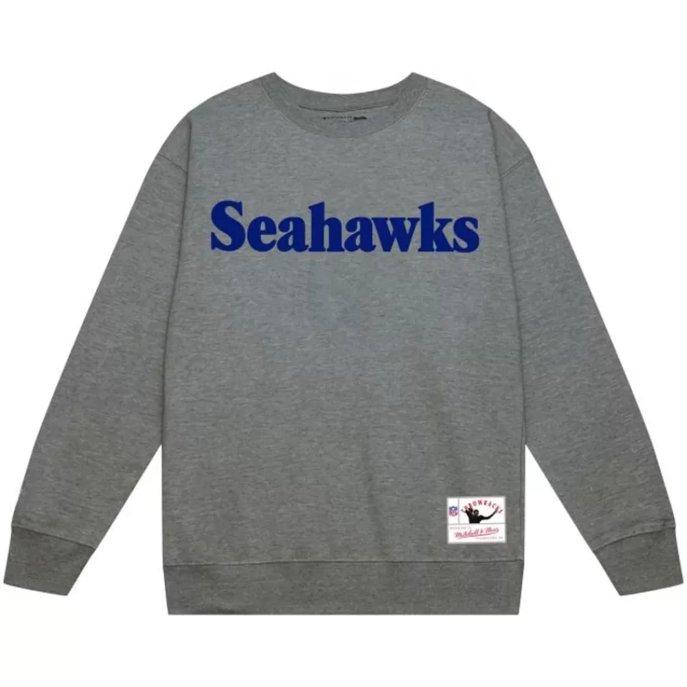 Apparel Mitchell & Ness Hoodies & Sweatshirts-Team Wordmark 1 Crew Seattle Seahawks