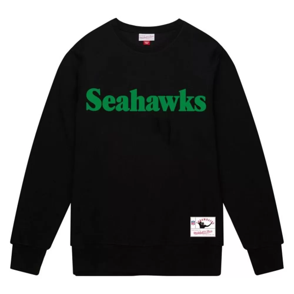 Apparel Mitchell & Ness Hoodies & Sweatshirts-Team Wordmark 1 Crew Seattle Seahawks