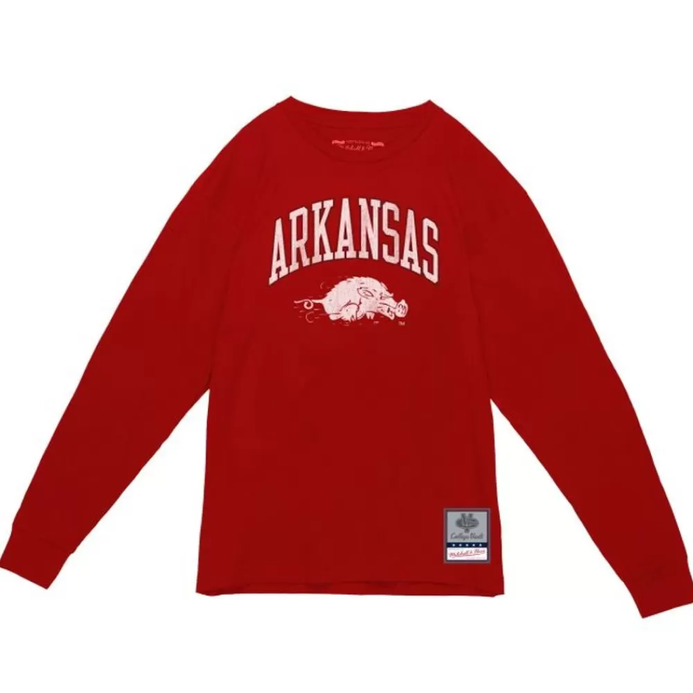 Apparel Mitchell & Ness T-Shirts & Tops-University Arch Logo Ls Tee University Of Arkansas