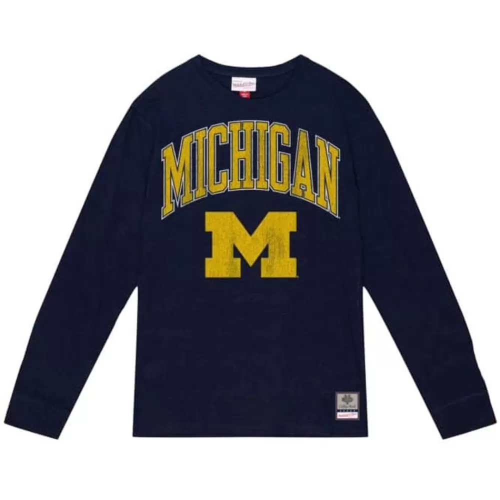 Apparel Mitchell & Ness T-Shirts & Tops-University Arch Logo Ls Tee University Of Michigan