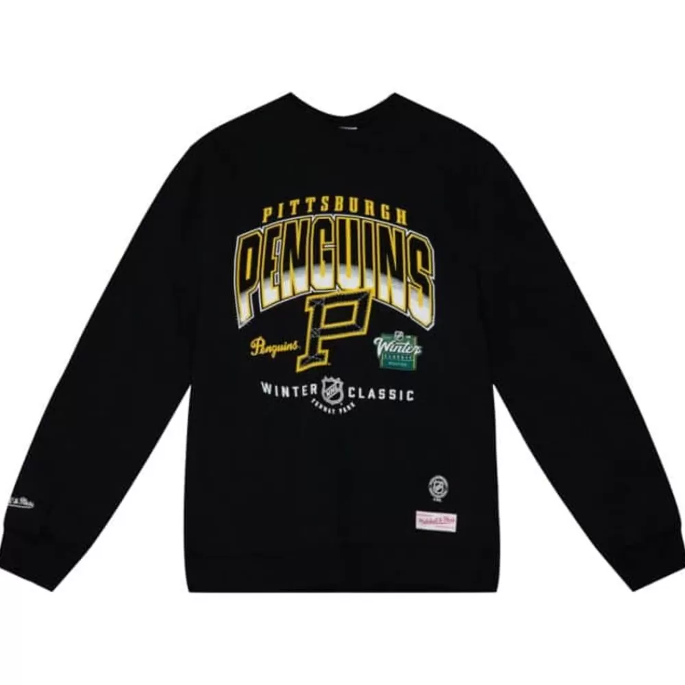 Apparel Mitchell & Ness T-Shirts & Tops-Winter Classic Logo Fade Crew Pittsburgh Penguins