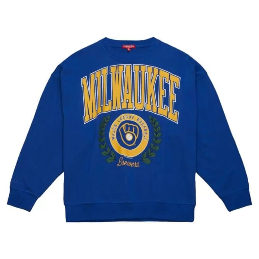 Apparel Mitchell & Ness Hoodies & Sweatshirts-Womens Logo Lt Crew 2.0 Milwaukee Brewers