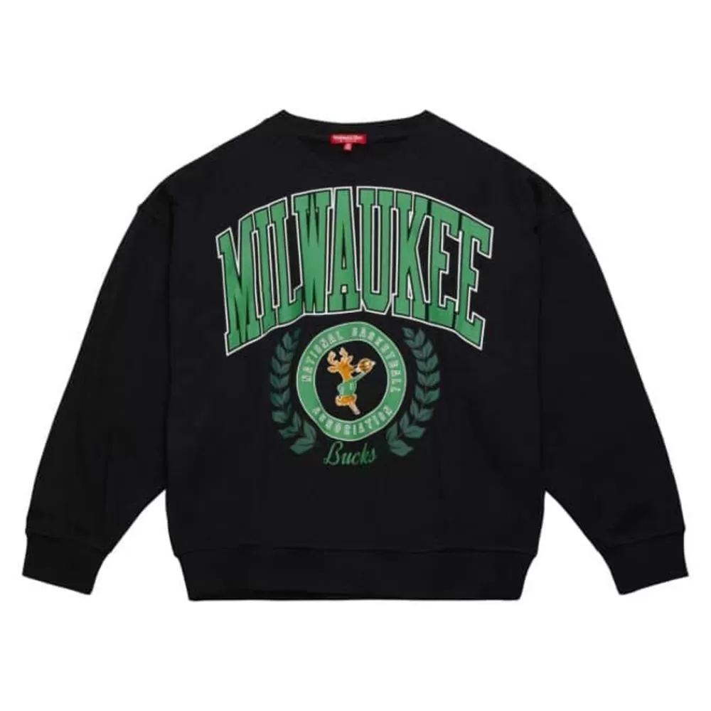 Apparel Mitchell & Ness Hoodies & Sweatshirts-Womens Logo Lt Crew 2.0 Milwaukee Bucks