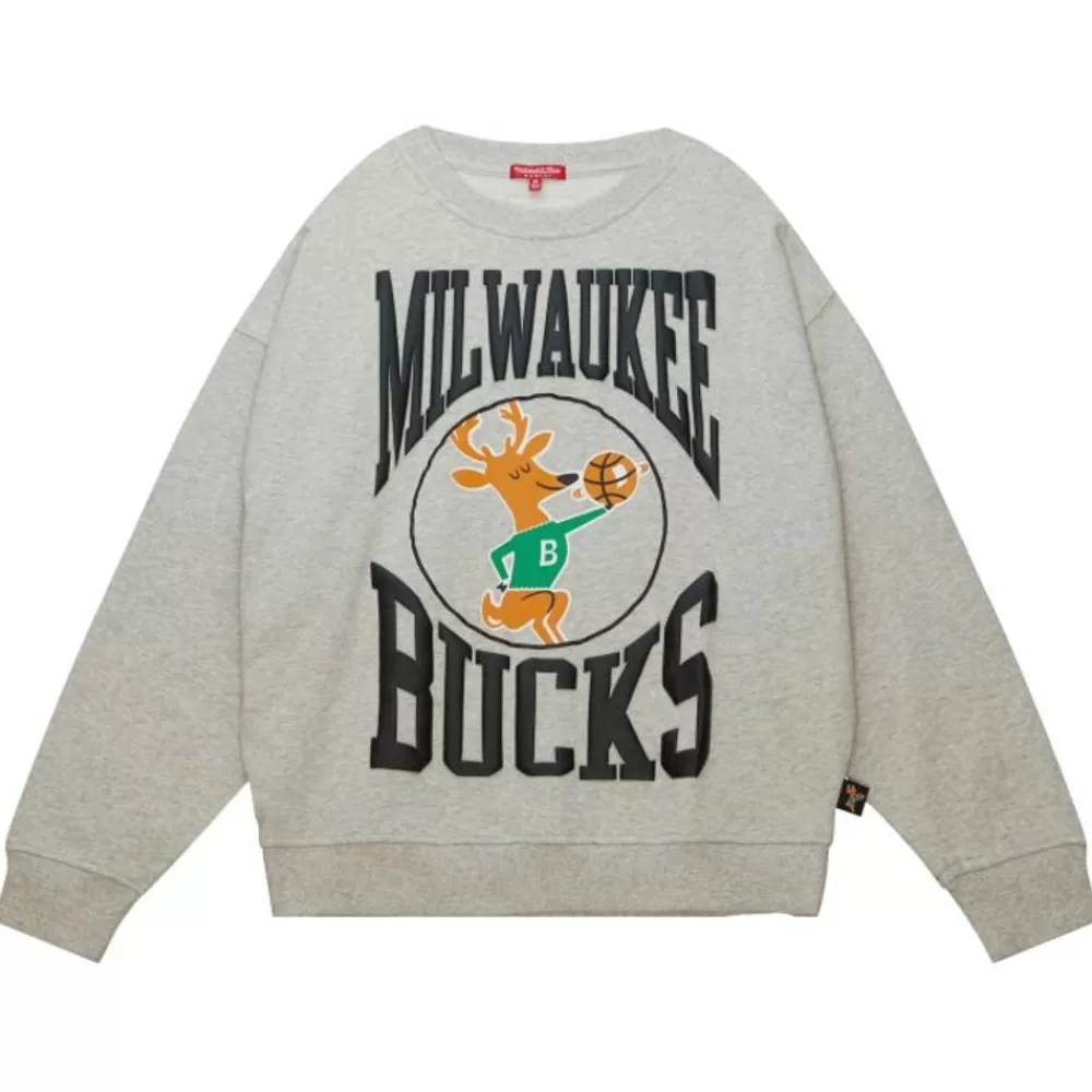 Apparel Mitchell & Ness Hoodies & Sweatshirts-Women'S Logo Lt Crew 3.0 Milwaukee Bucks