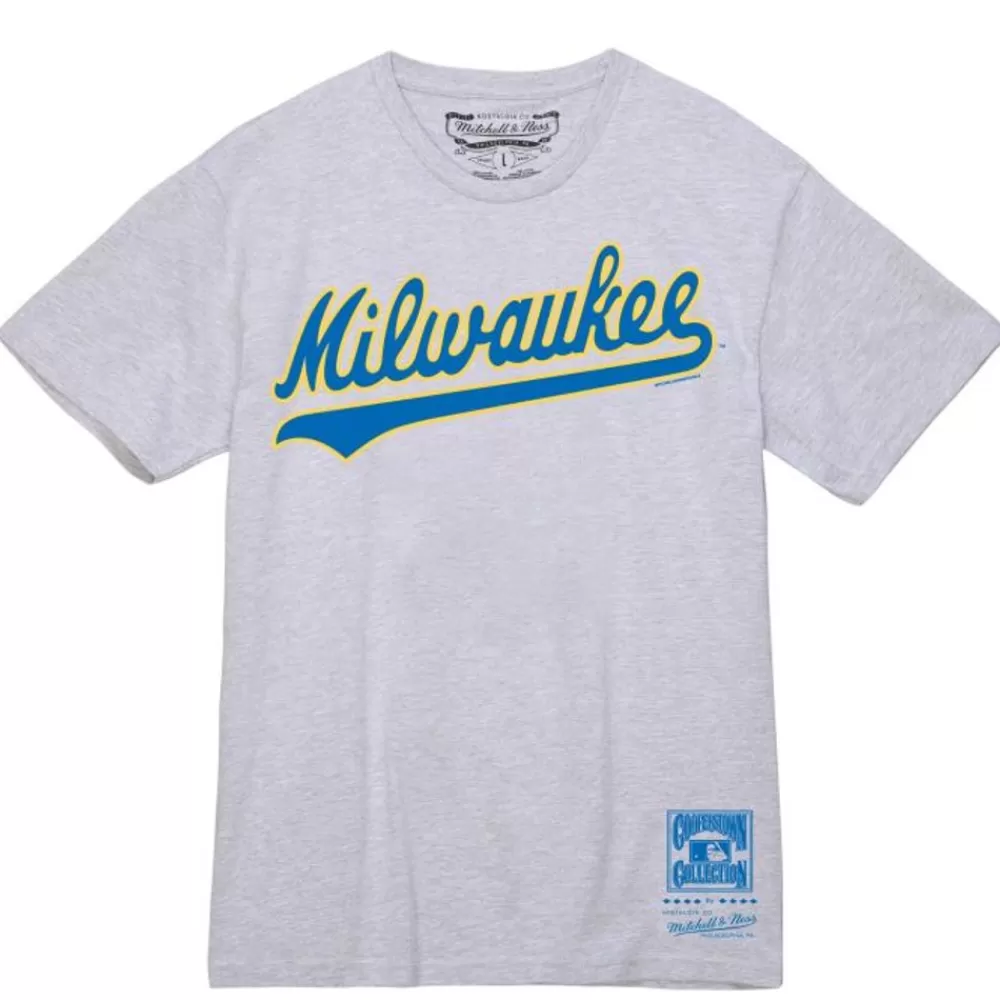 Apparel Mitchell & Ness T-Shirts & Tops-Wordmark 1 Tee Milwaukee Brewers
