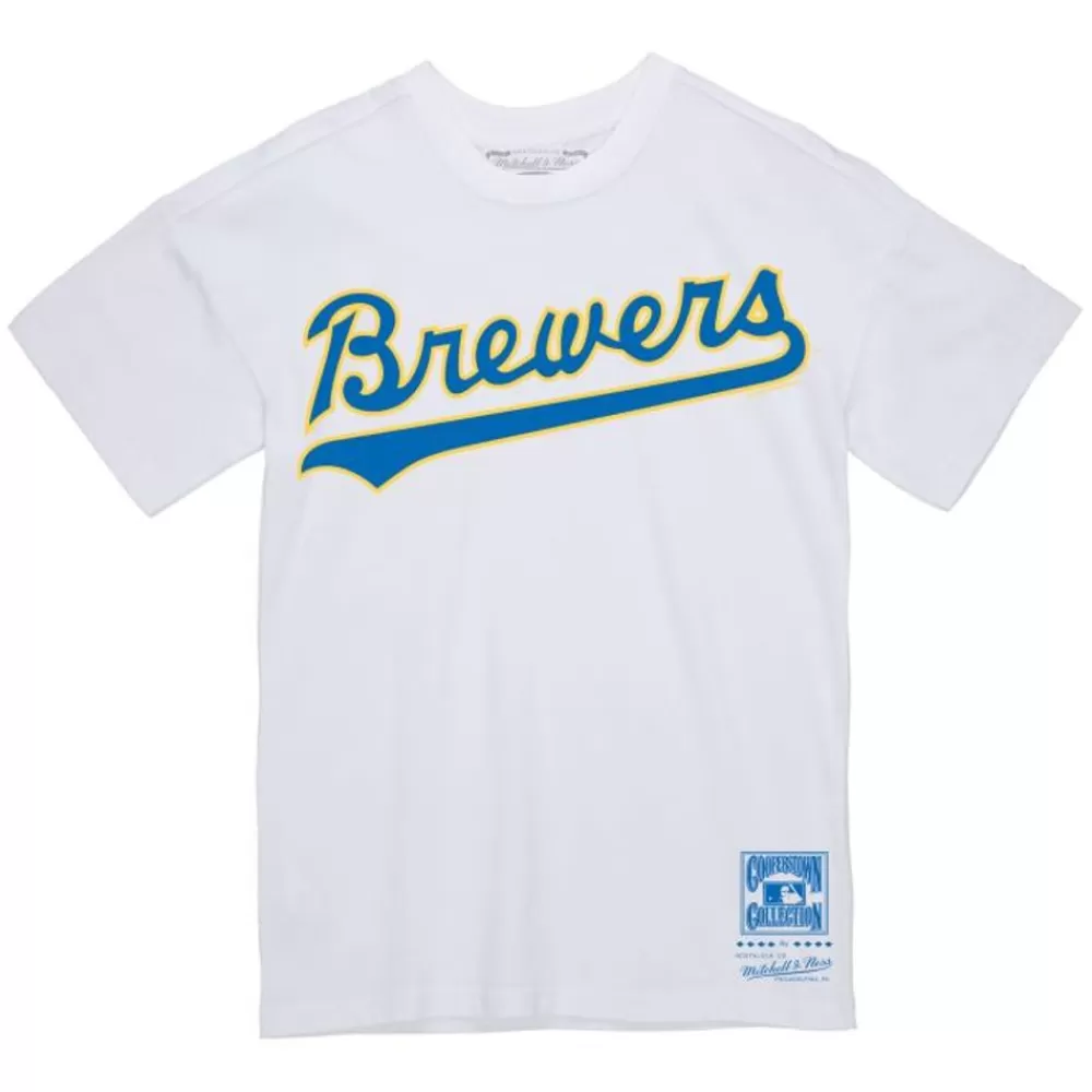 Apparel Mitchell & Ness T-Shirts & Tops-Wordmark 2 Tee Milwaukee Brewers